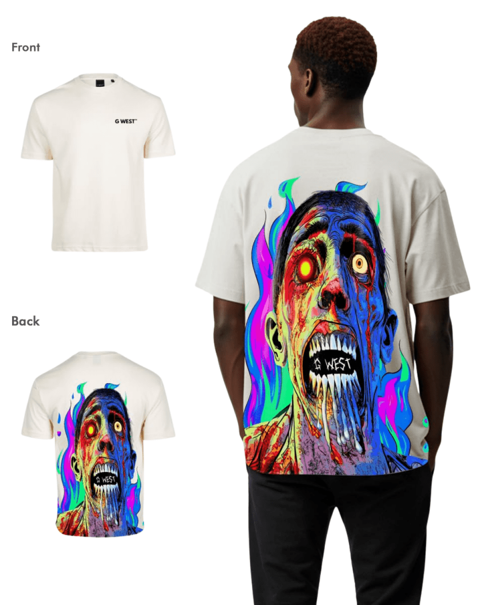 G West Mens Oversized Flaming Zombie Tee