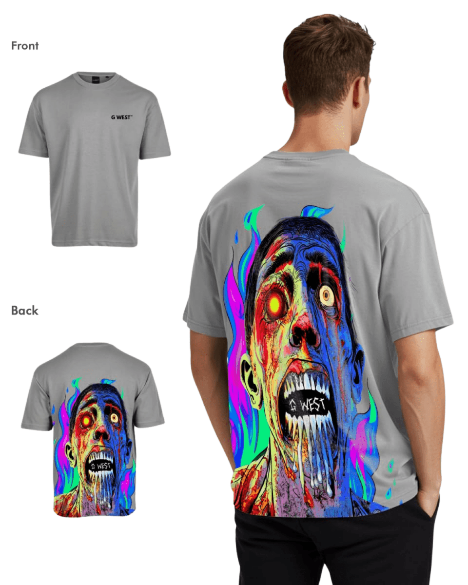G West Mens Oversized Flaming Zombie Tee