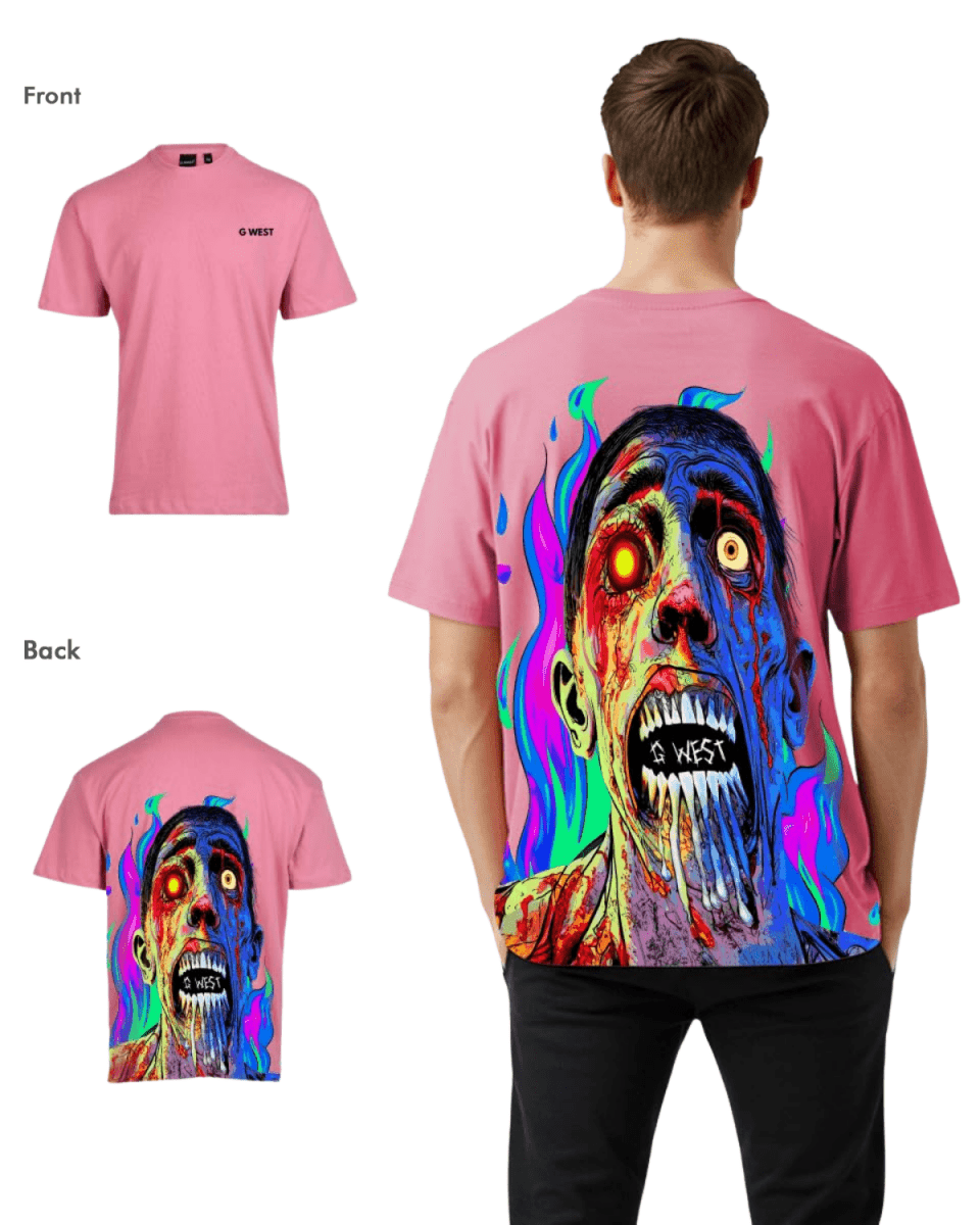 G West Mens Oversized Flaming Zombie Tee