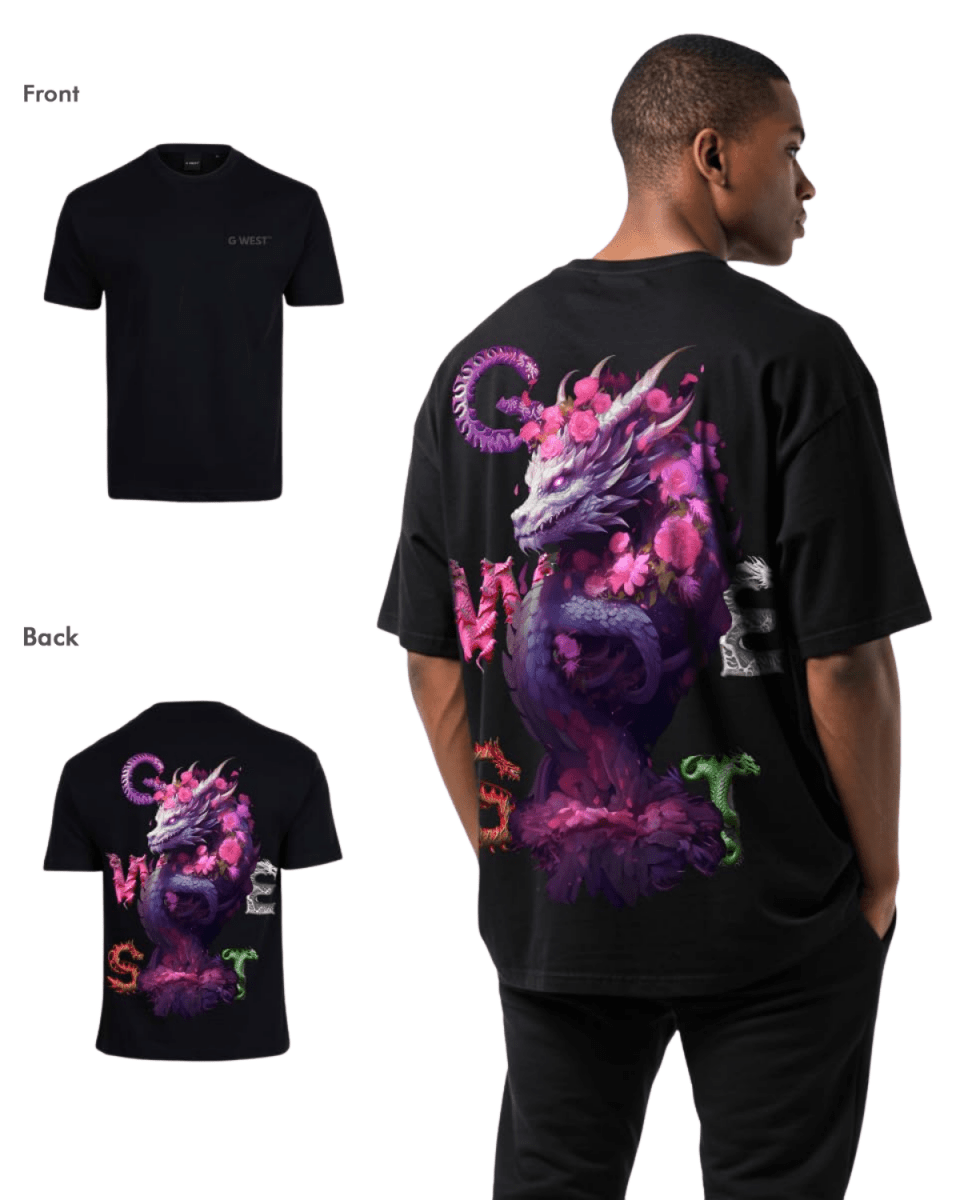 G West Mens Oversized Purple Dragon Tee