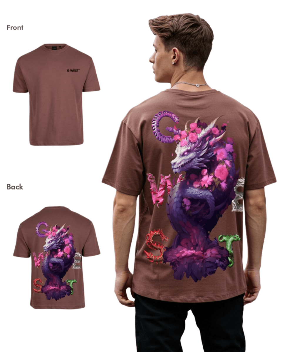 G West Mens Oversized Purple Dragon Tee