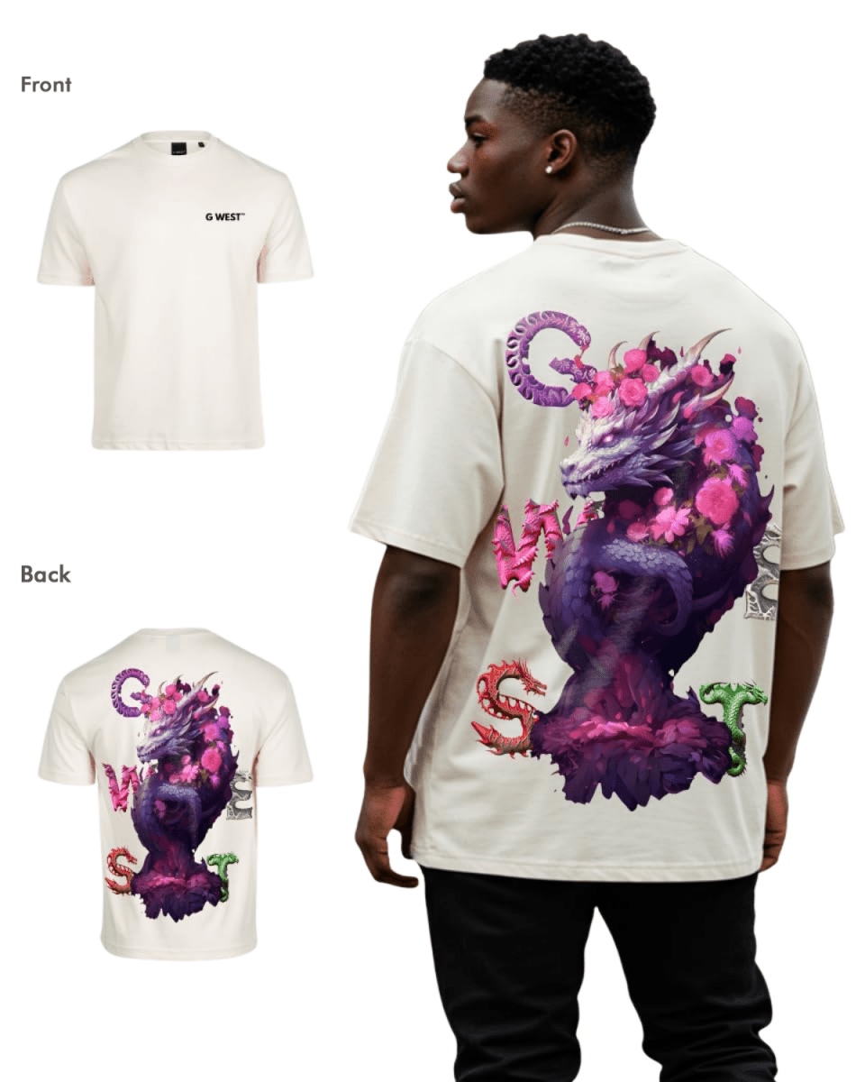 G West Mens Oversized Purple Dragon Tee