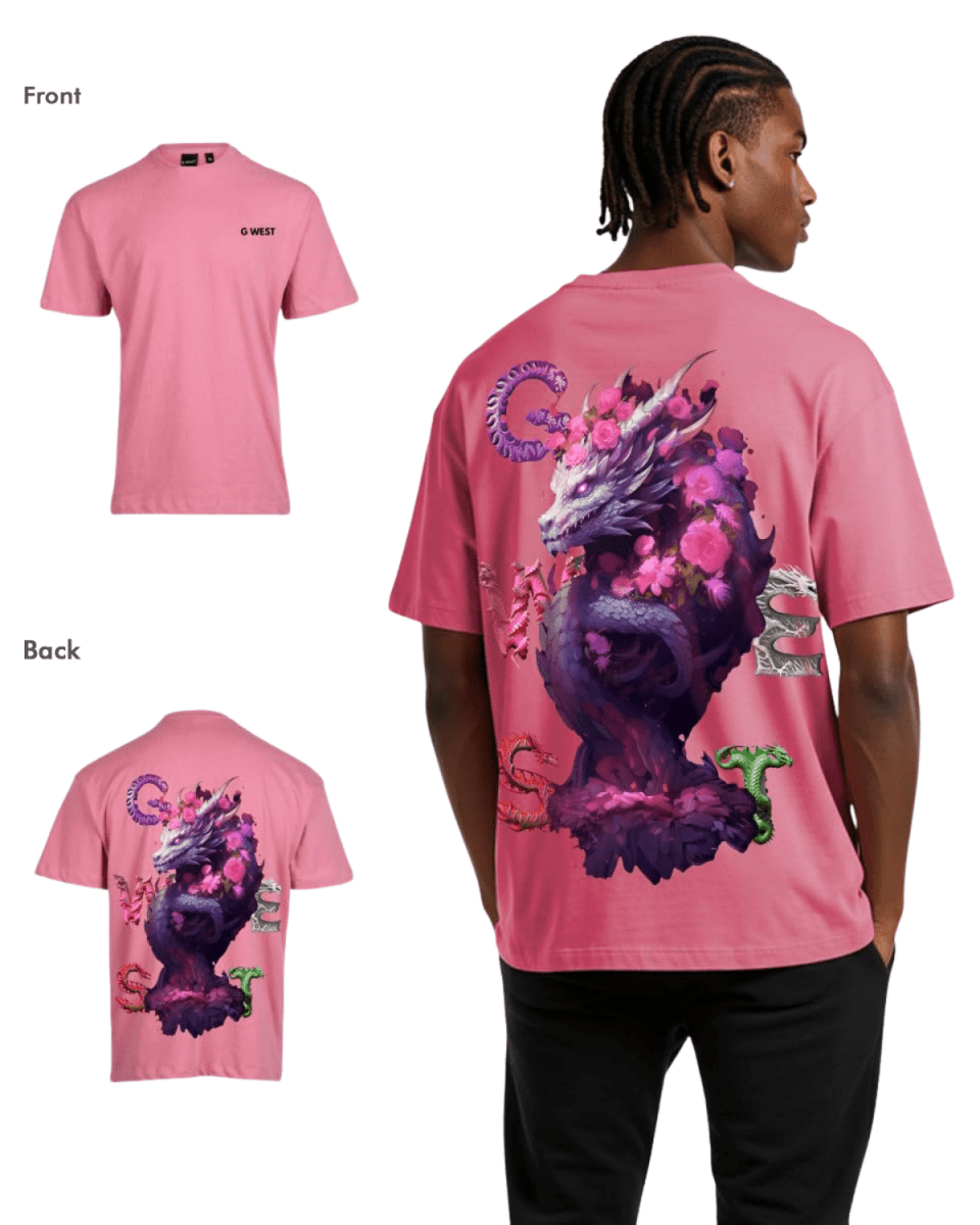 G West Mens Oversized Purple Dragon Tee