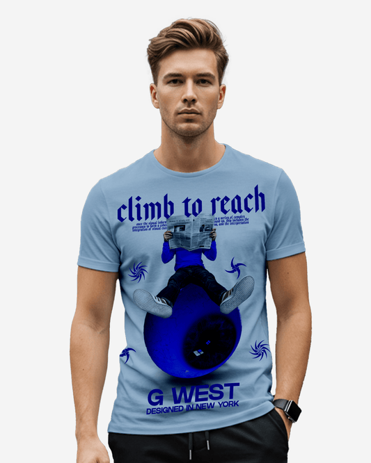 Camiseta G West para hombre, azul claro, con estampado de periódico