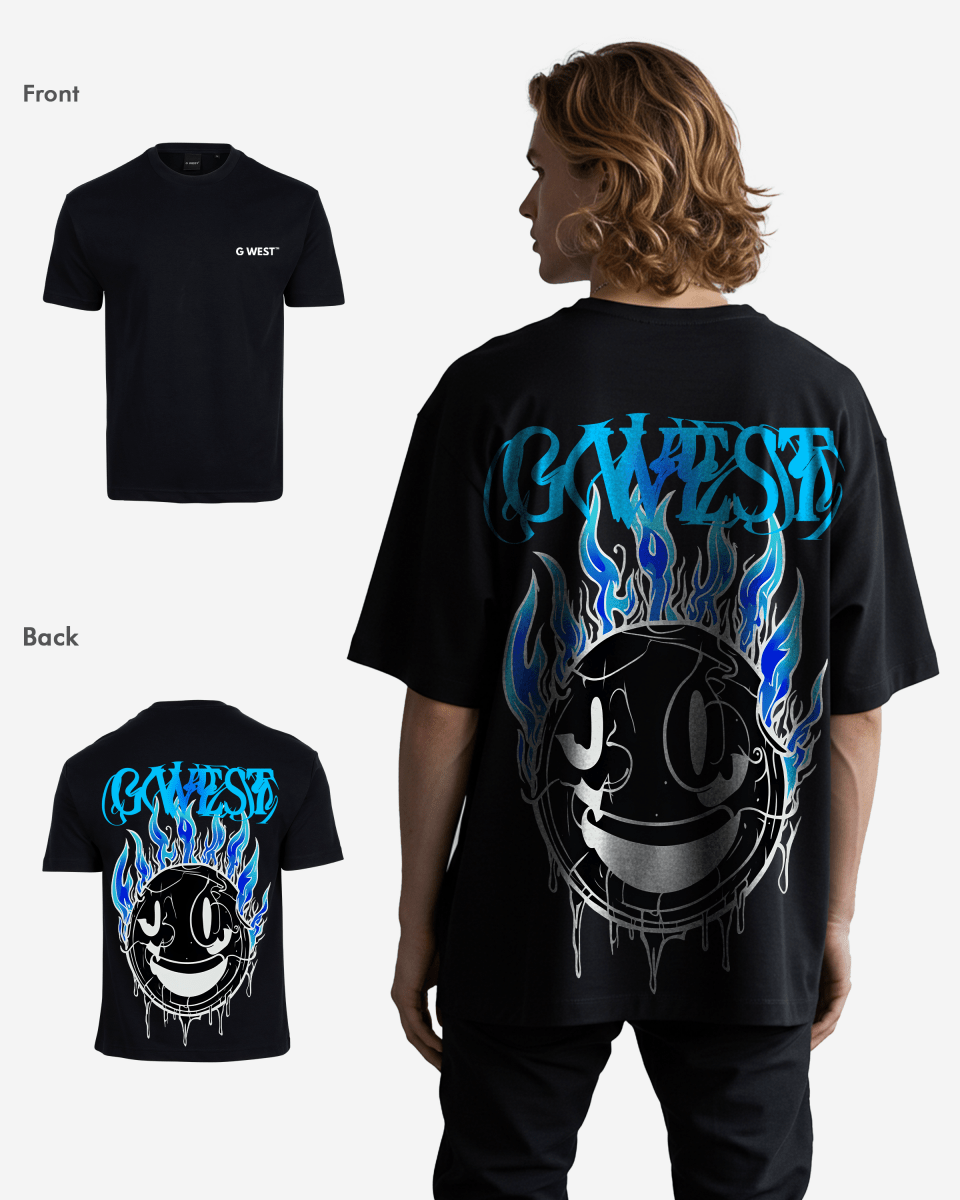G West Mens Oversized Aqua Smile Tee