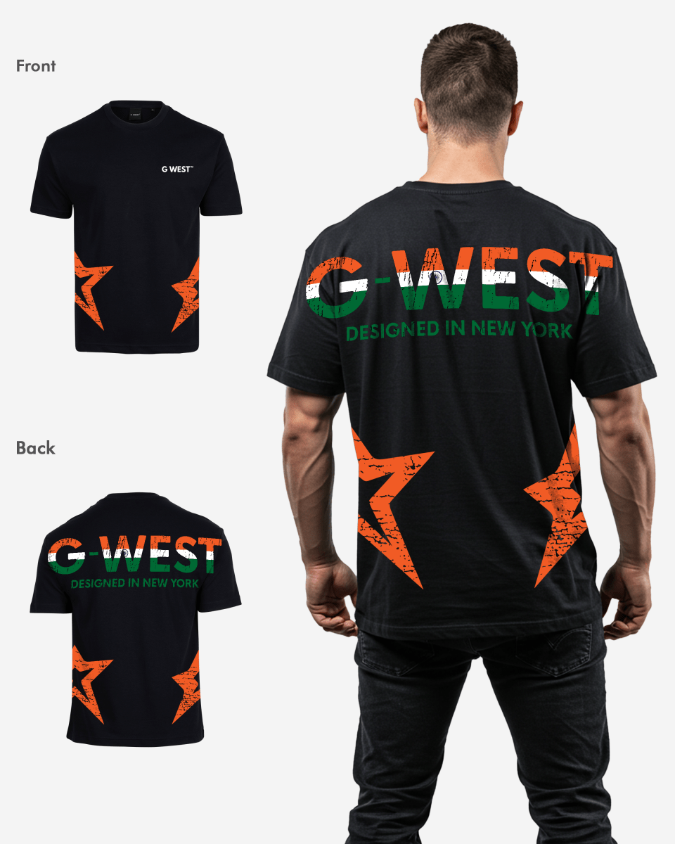 G West Mens Oversized Cricket India Arch Logo T-Shirt