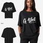 G West Womens Oversized Cursive Logo Black Tee