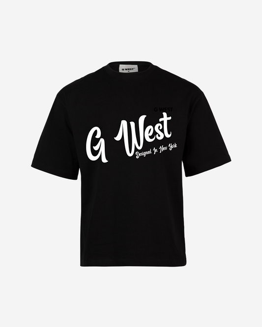 G West Mens Oversized Cursive Logo Black Tee