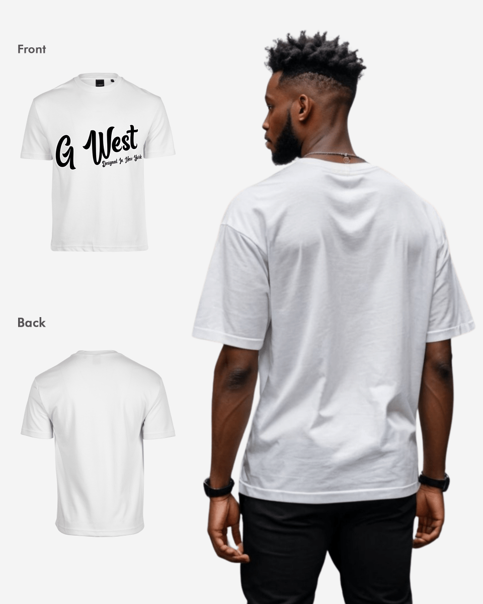 G West Mens Oversized Cursive Logo Black Tee