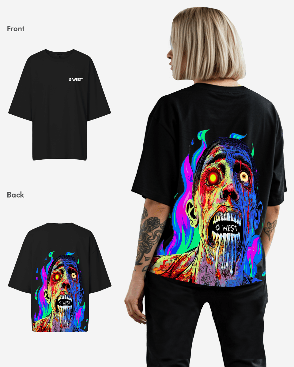 G West Womens Oversized Flaming Zombie Tee