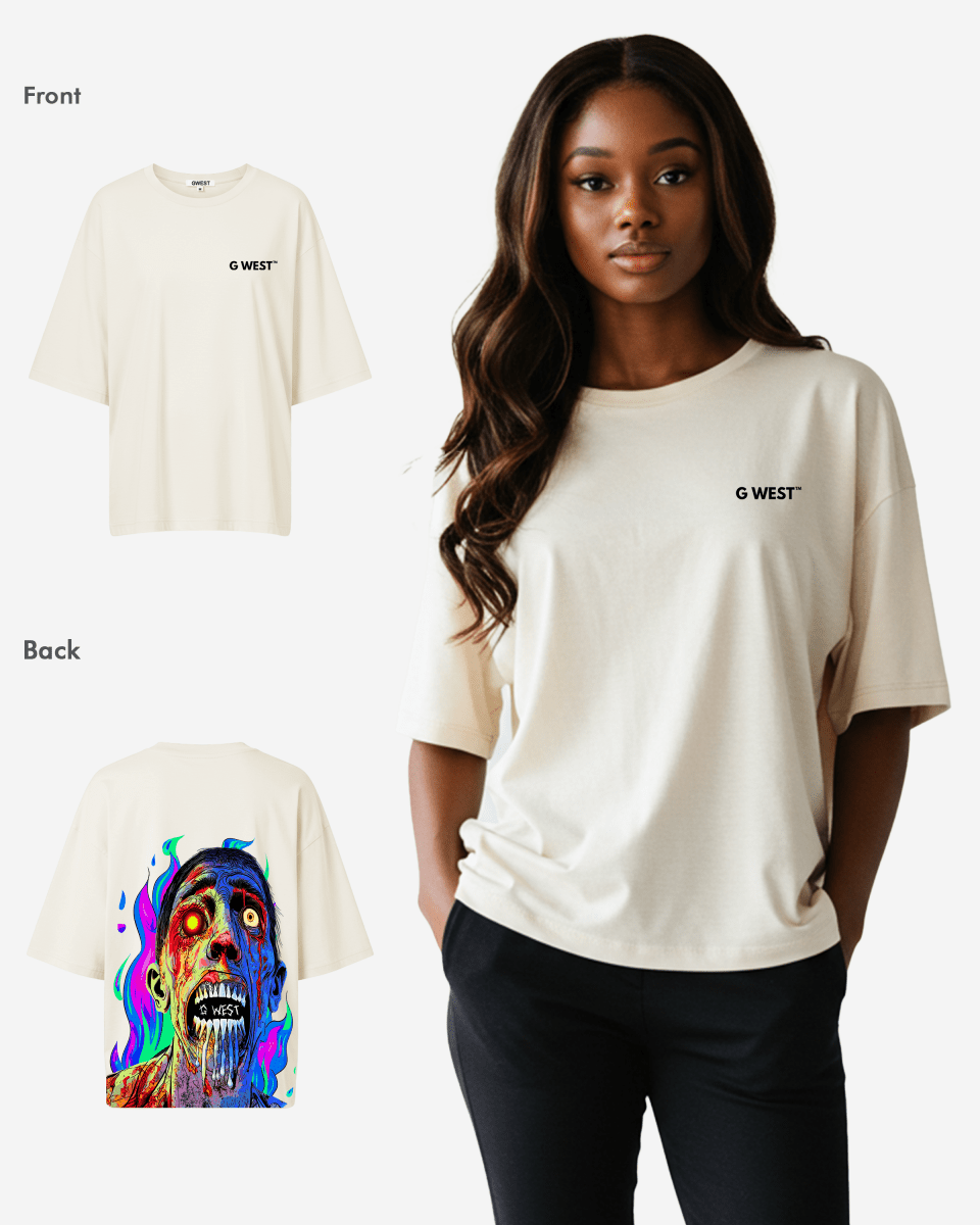 G West Womens Oversized Flaming Zombie Tee