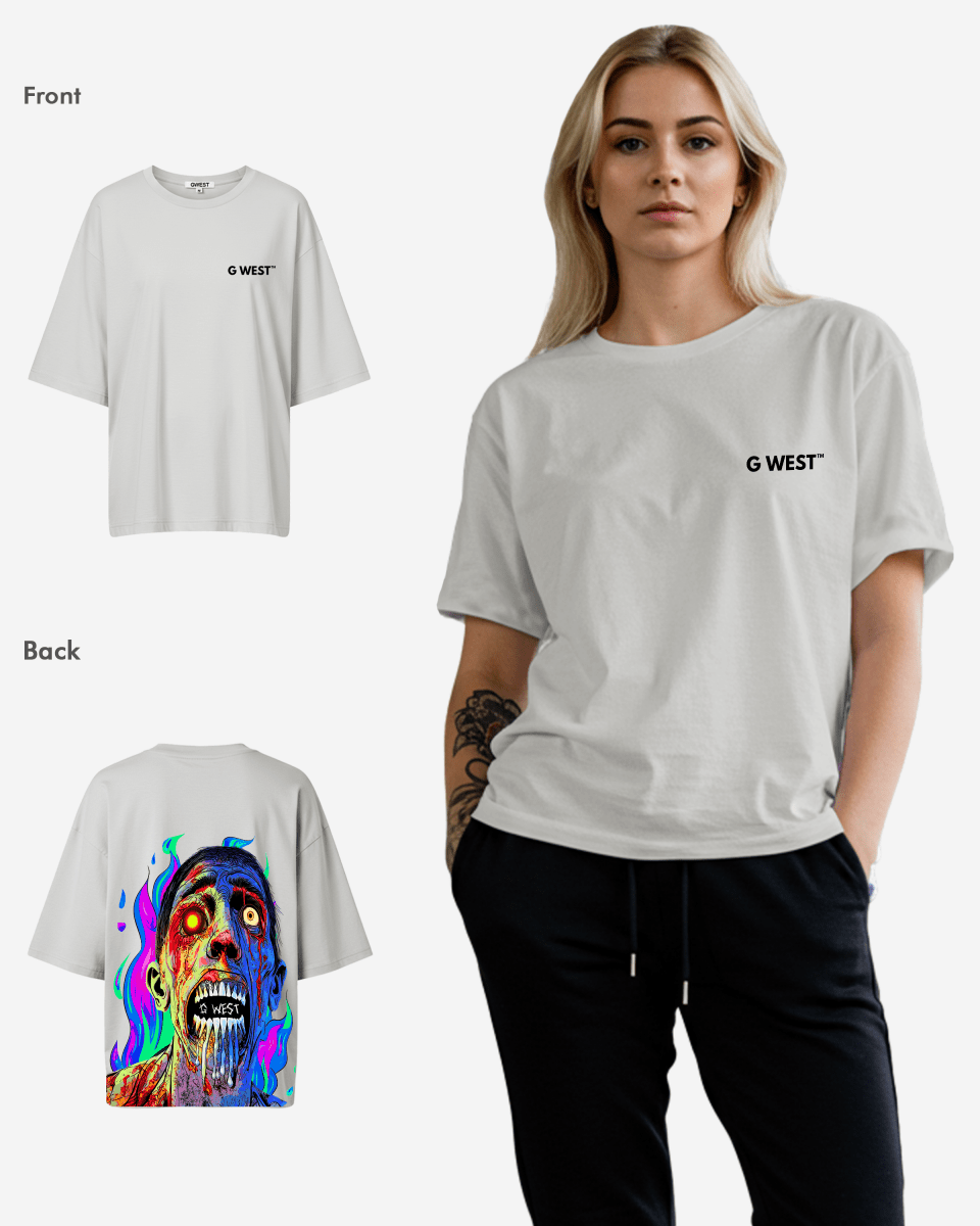G West Womens Oversized Flaming Zombie Tee