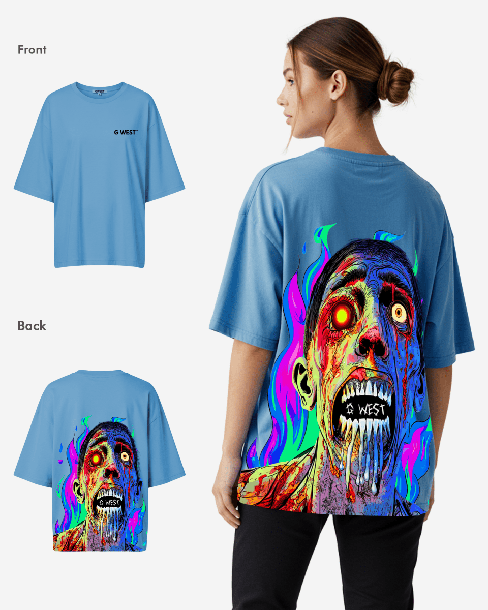 G West Womens Oversized Flaming Zombie Tee