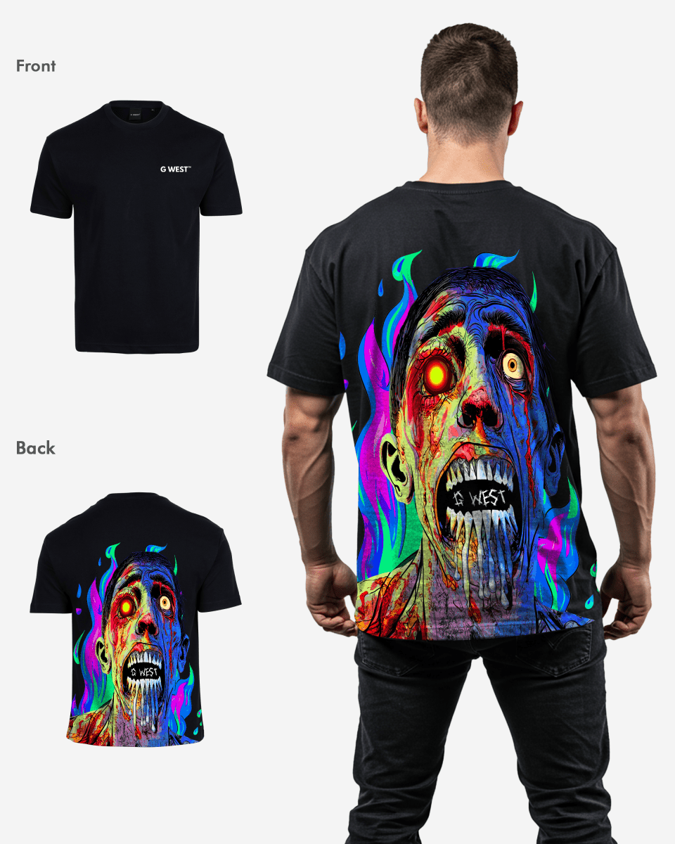 G West Mens Oversized Flaming Zombie Tee