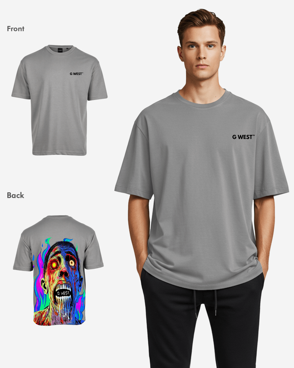 G West Mens Oversized Flaming Zombie Tee