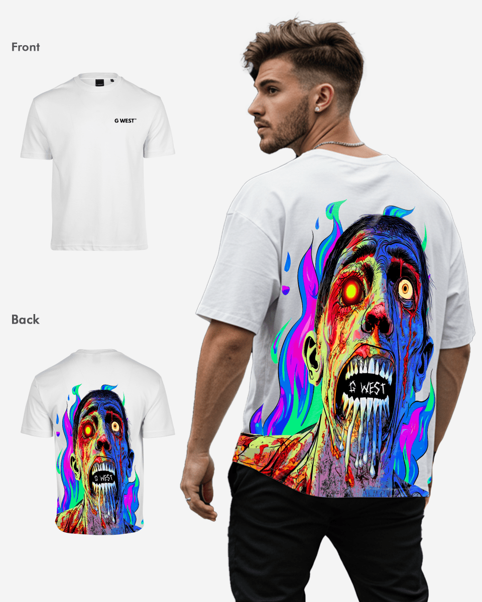 G West Mens Oversized Flaming Zombie Tee