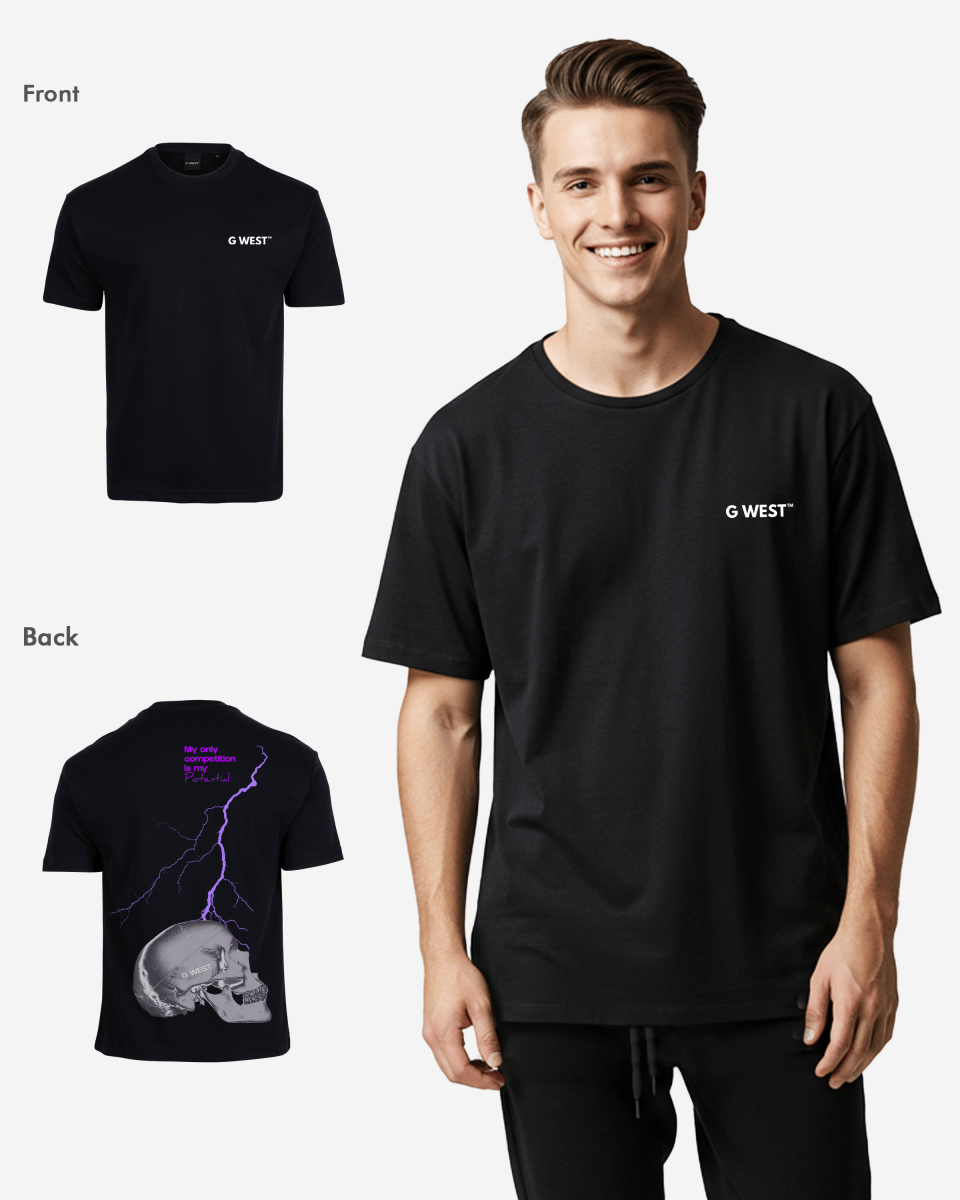 G West Oversized Lighting Skull T-Shirt Mens