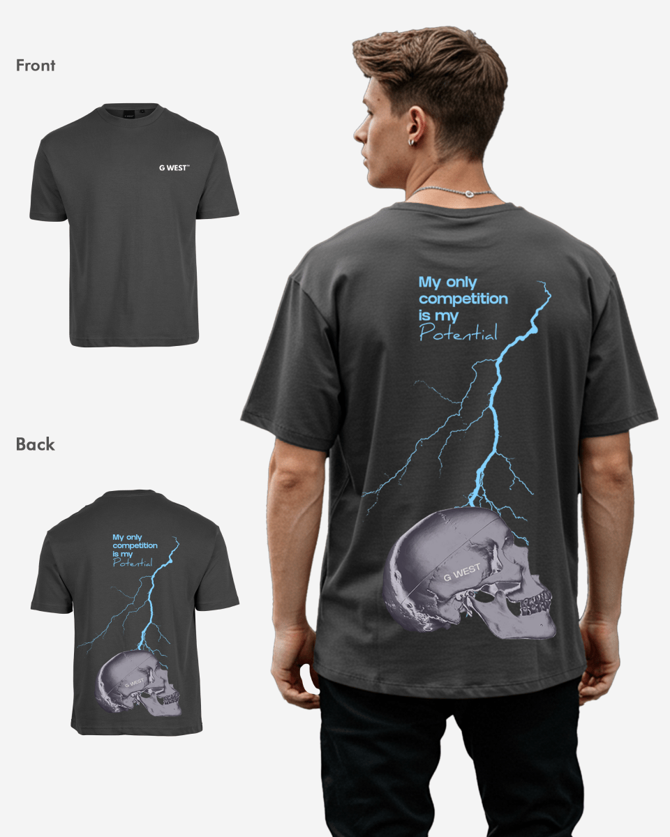 G West Oversized Lighting Skull T-Shirt Mens