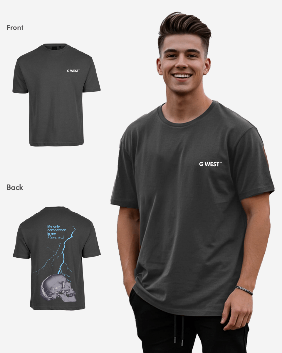 G West Oversized Lighting Skull T-Shirt Mens