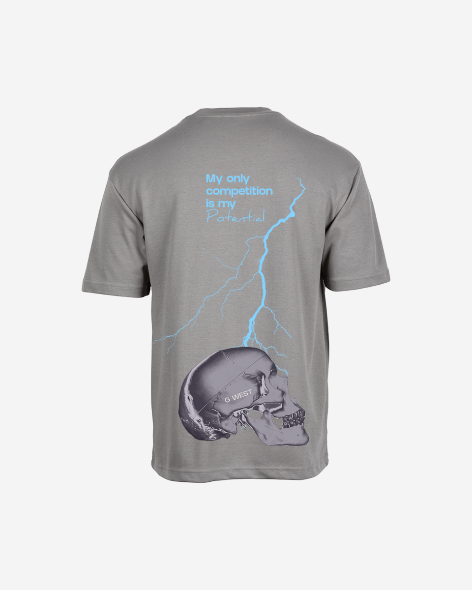 G West Oversized Lighting Skull T-Shirt Mens