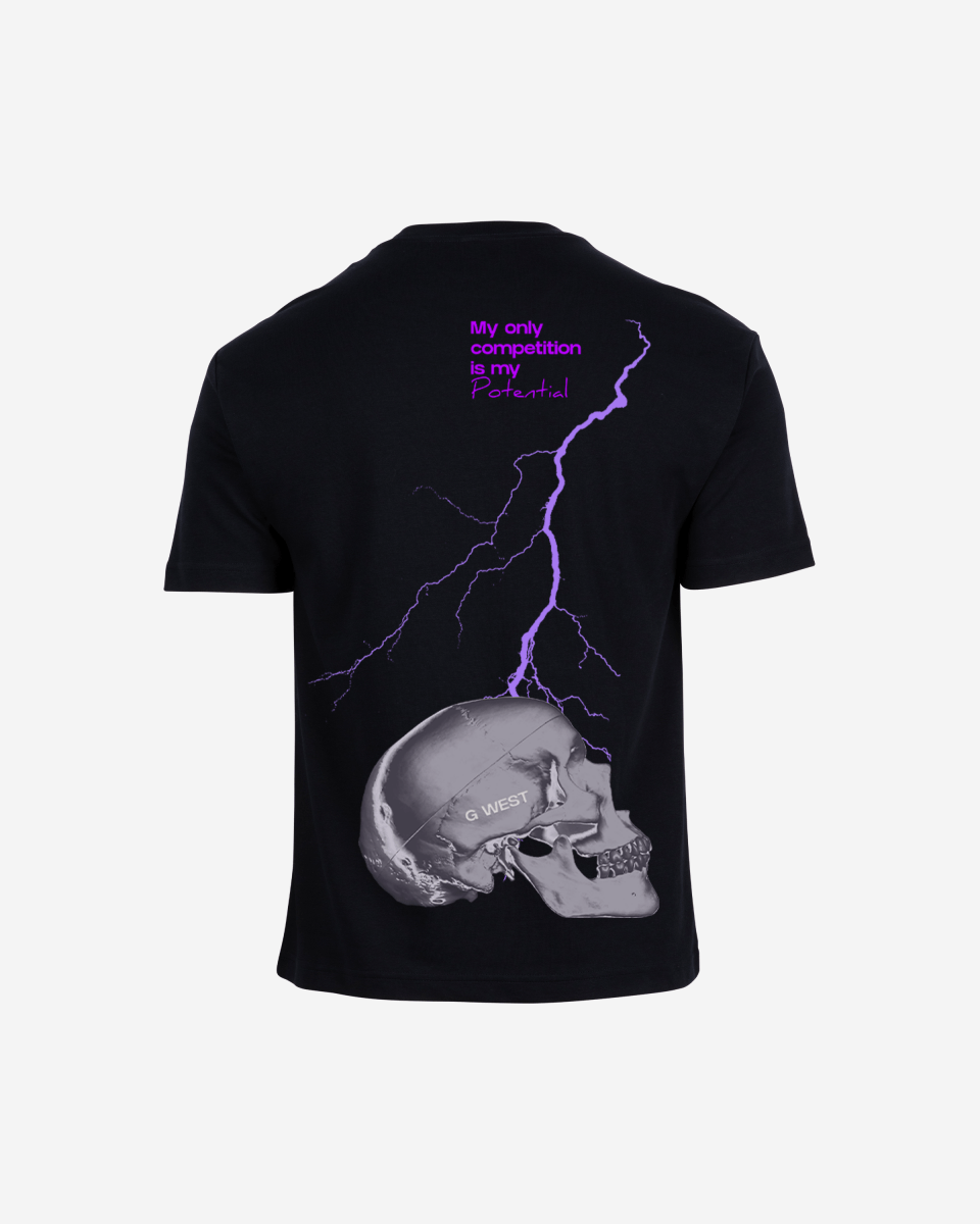 G West Oversized Lighting Skull T-Shirt Mens