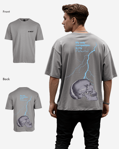 G West Oversized Lighting Skull T-Shirt Mens