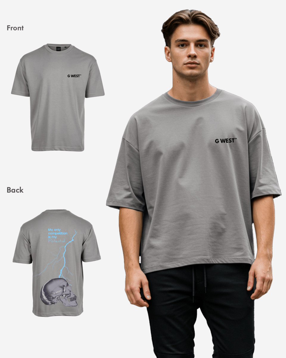 G West Oversized Lighting Skull T-Shirt Mens