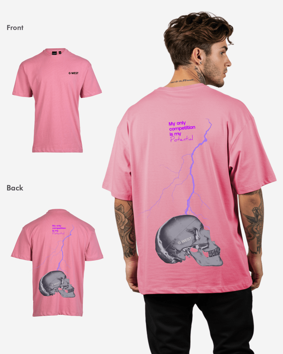 G West Oversized Lighting Skull T-Shirt Mens
