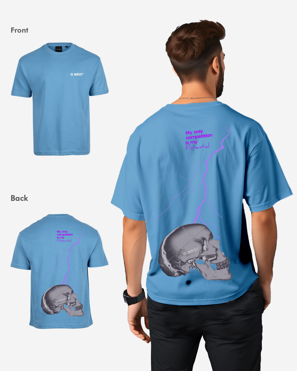 G West Oversized Lighting Skull T-Shirt Mens