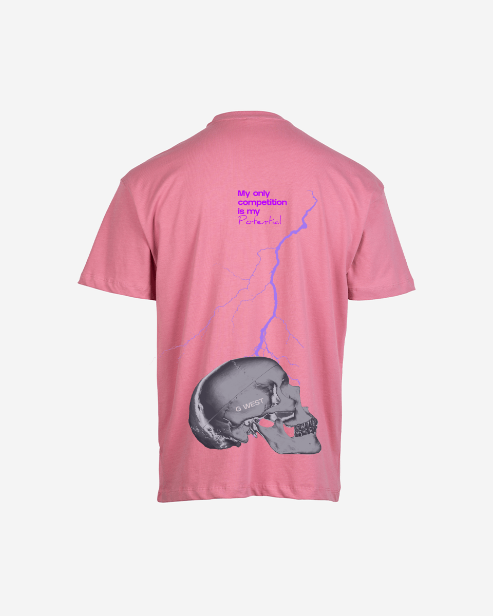 G West Oversized Lighting Skull T-Shirt Mens