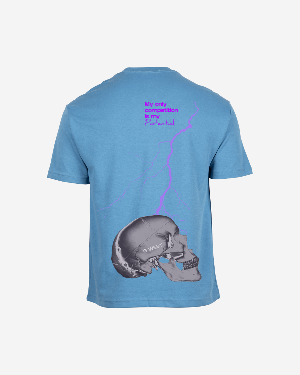 G West Oversized Lighting Skull T-Shirt Mens