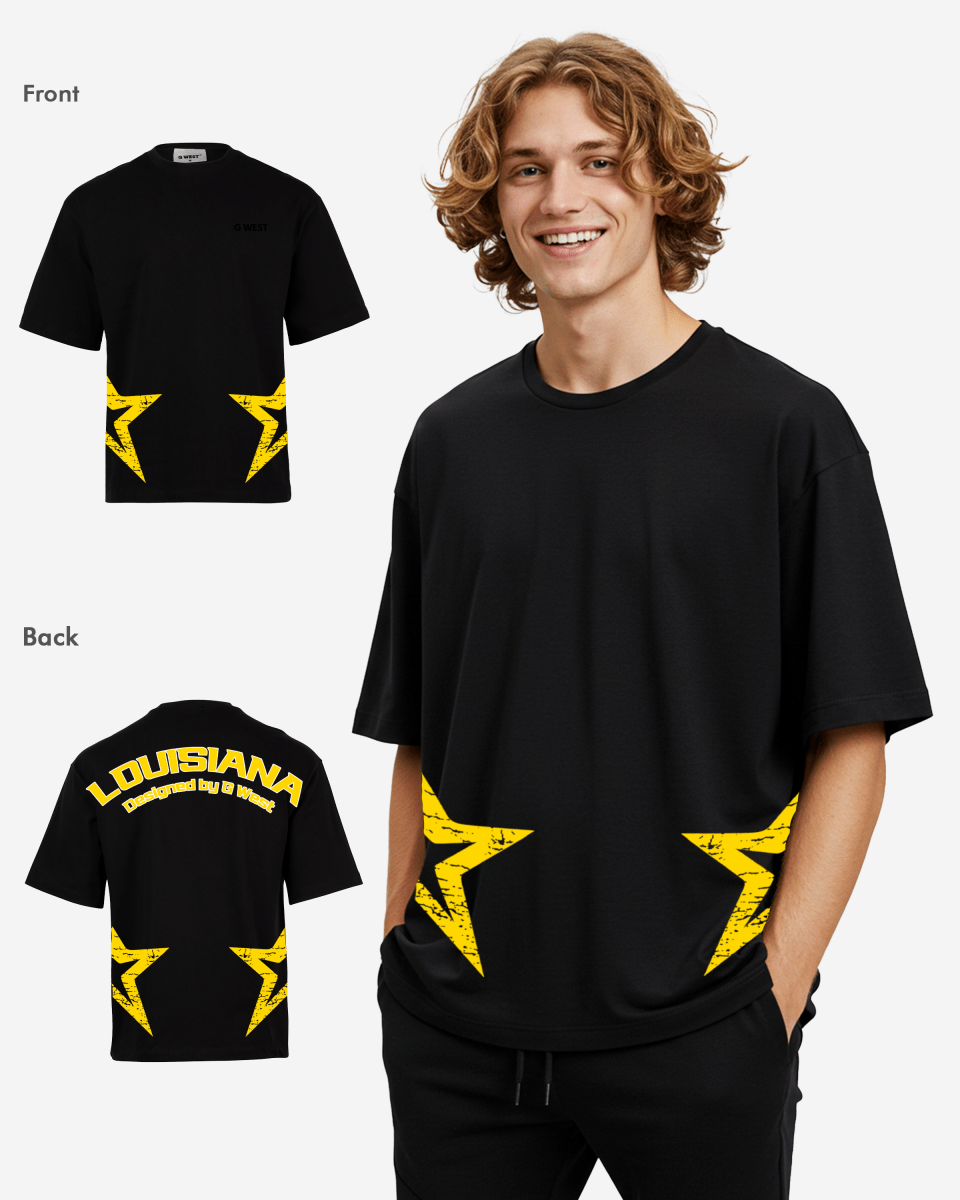 G West Mens Oversized Louisiana Arch Logo Black Tee