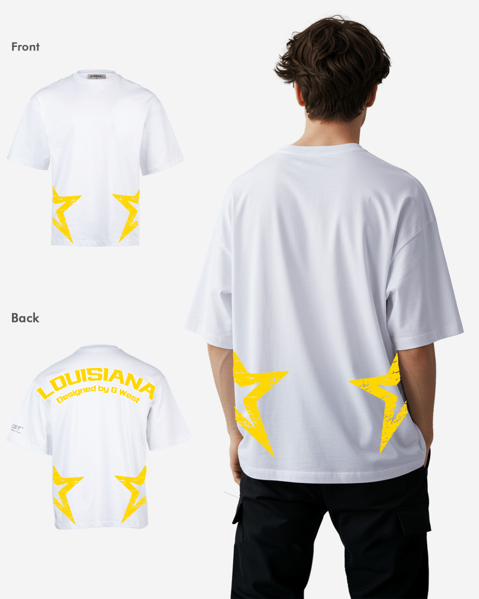 G West Mens Oversized Louisiana Arch Logo Black Tee