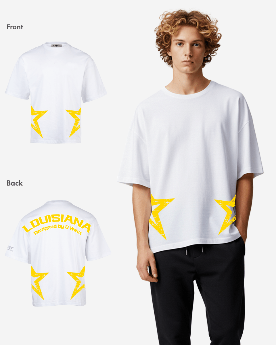 G West Mens Oversized Louisiana Arch Logo Black Tee