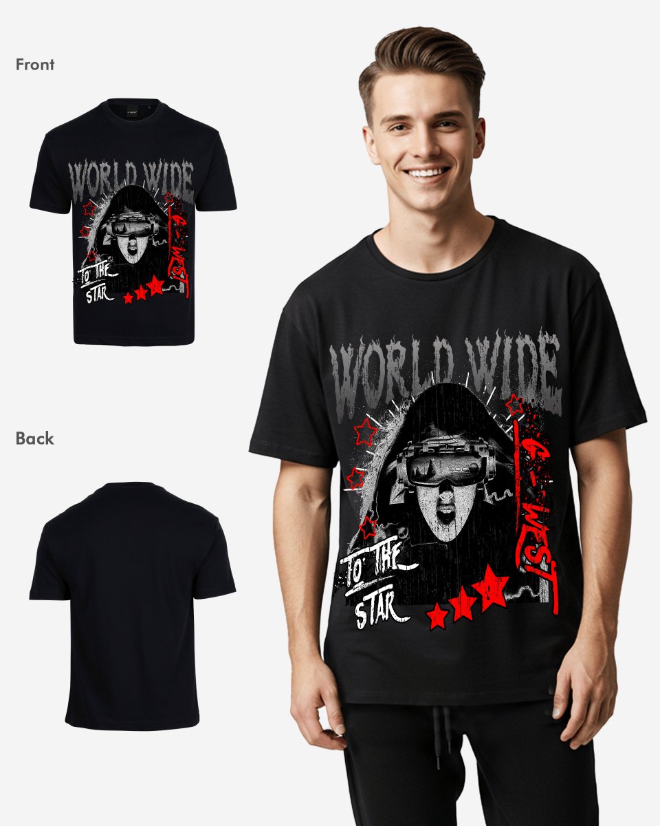 G West Mens Oversized Old World Wide Star T Shirt