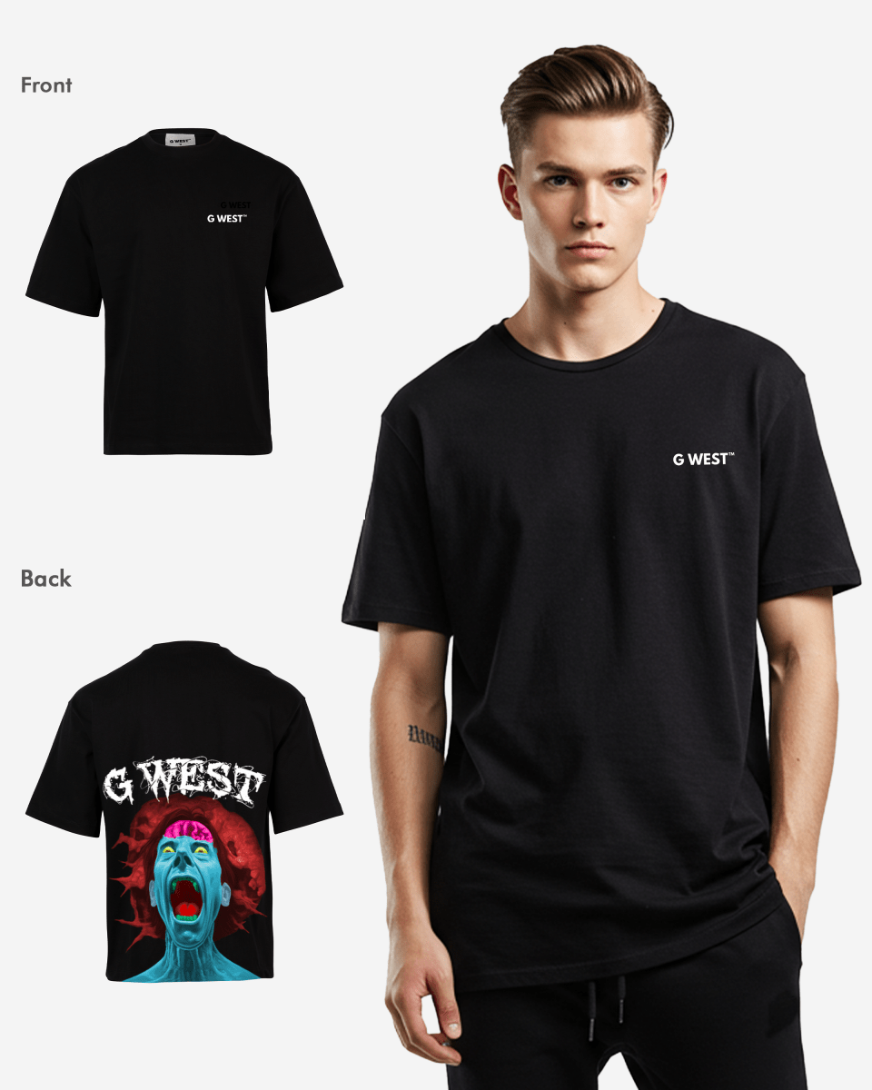 G West Mens Oversized Premium Erupt Brain T-Shirt