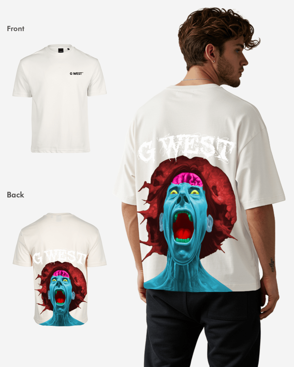 G West Mens Oversized Premium Erupt Brain T-Shirt