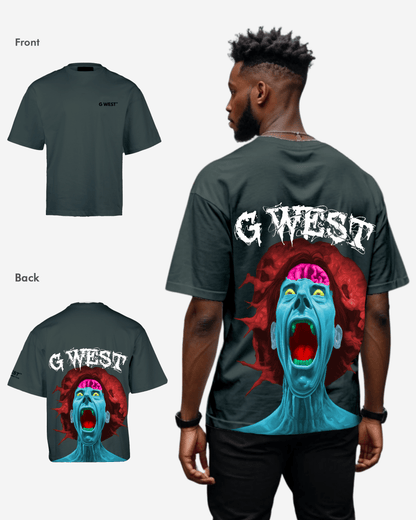 G West Mens Oversized Premium Erupt Brain T-Shirt