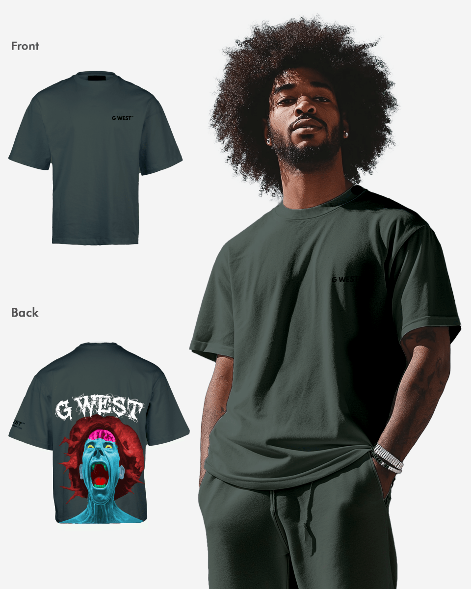 G West Mens Oversized Premium Erupt Brain T-Shirt