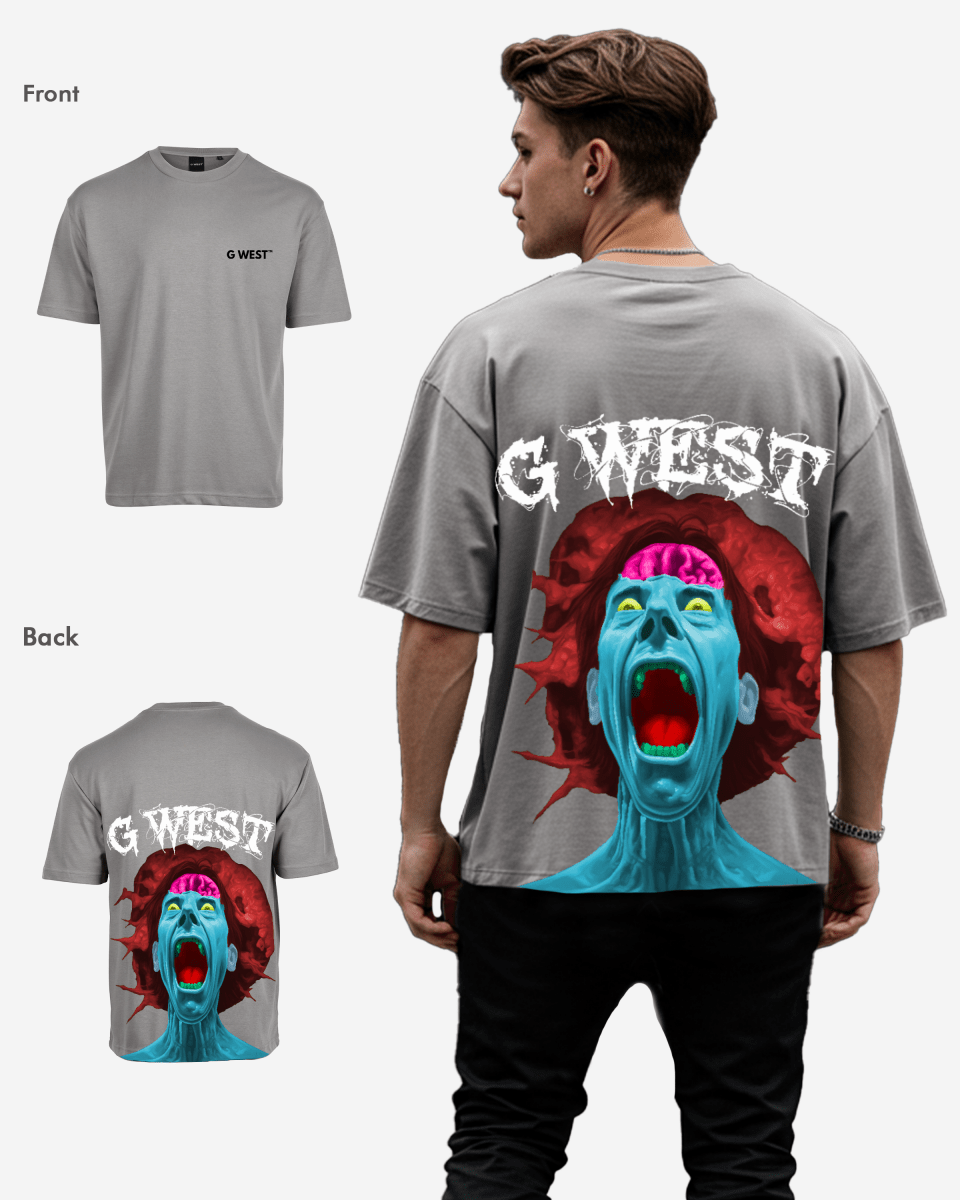 G West Mens Oversized Premium Erupt Brain T-Shirt