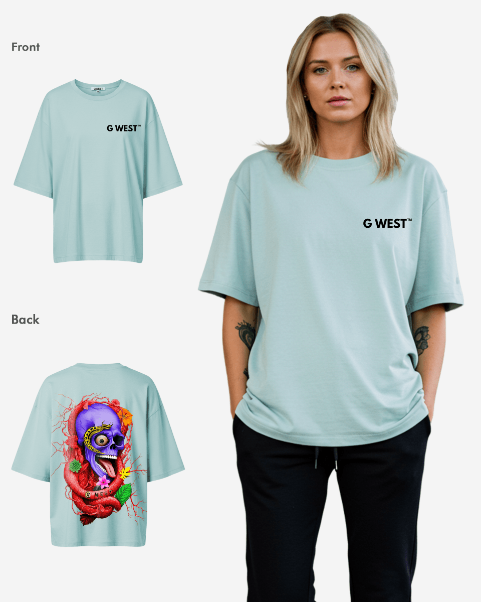 G West Womens Oversized Premium Snake Skull T-Shirt