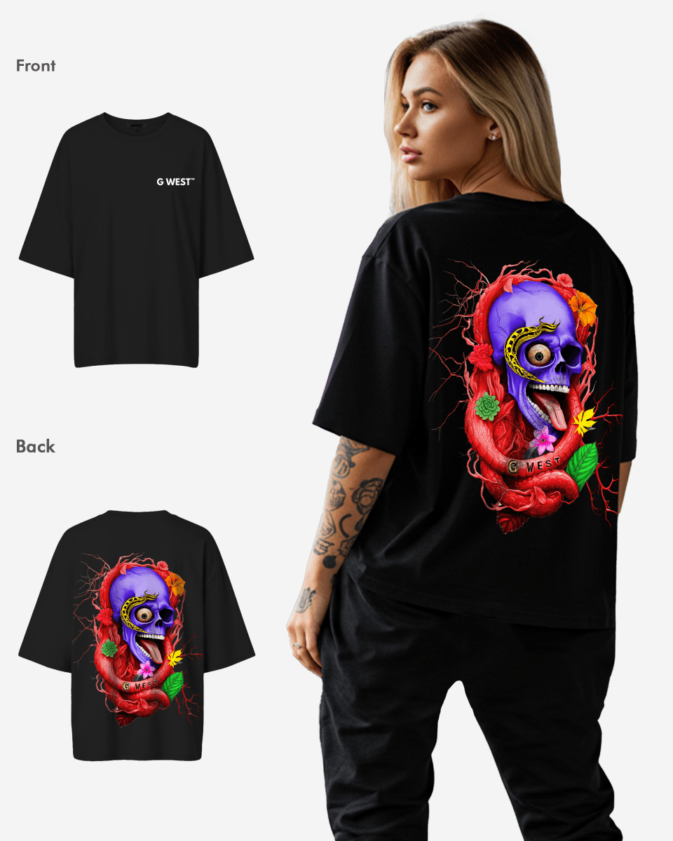G West Womens Oversized Premium Snake Skull T-Shirt