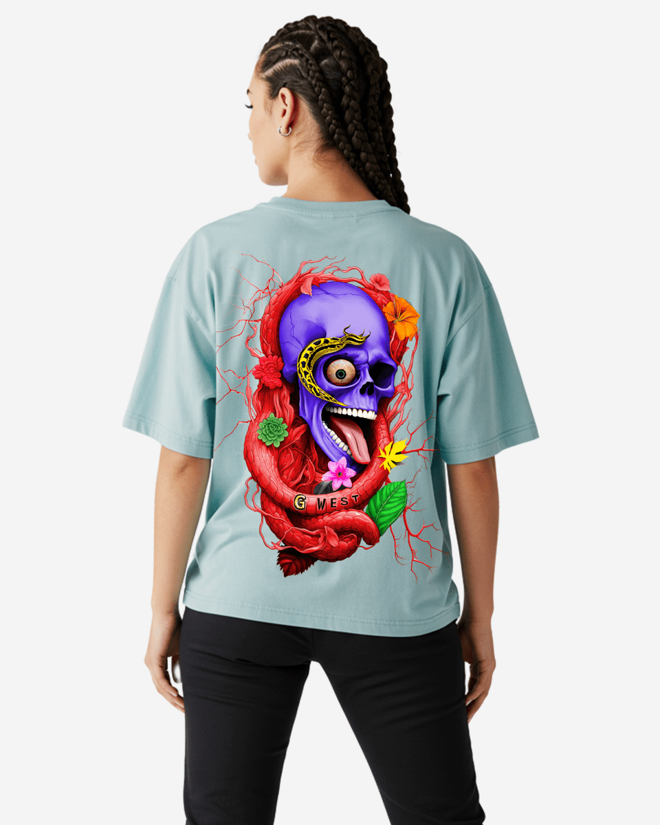 G West Womens Oversized Premium Snake Skull T-Shirt