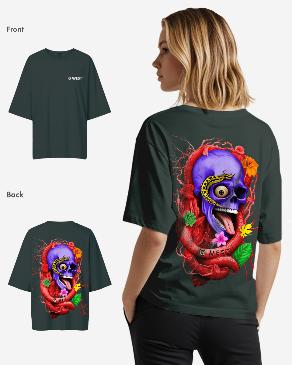 G West Womens Oversized Premium Snake Skull T-Shirt