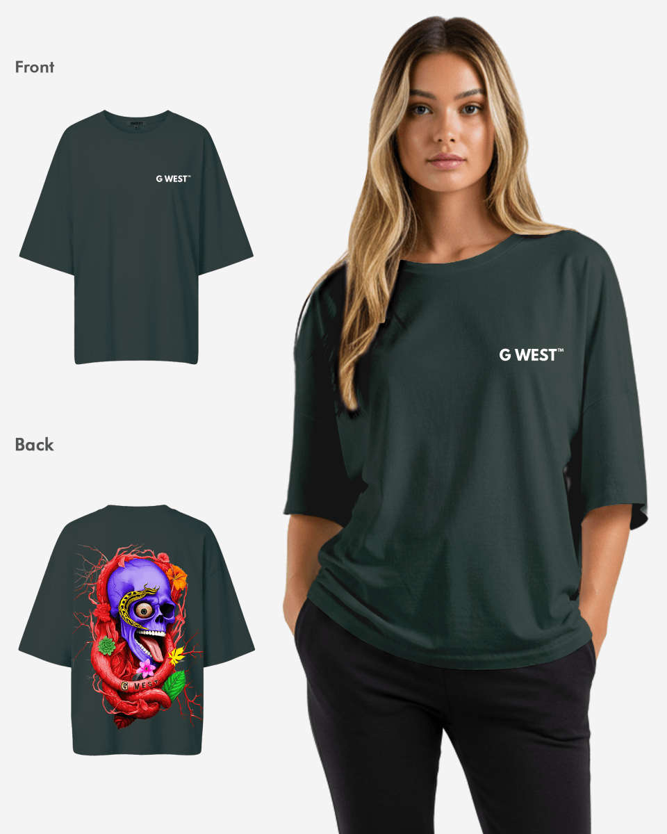 G West Womens Oversized Premium Snake Skull T-Shirt