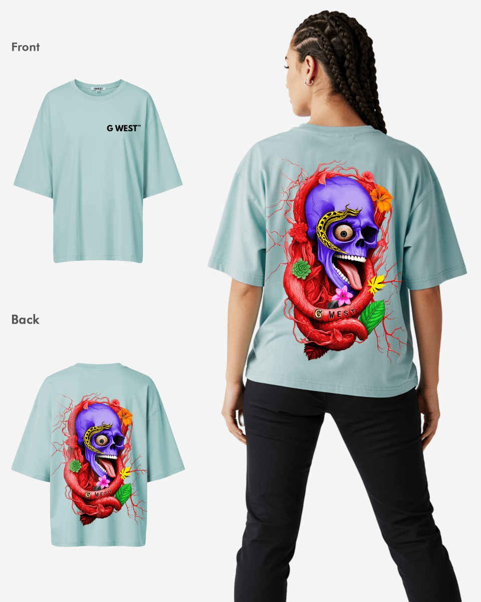 G West Womens Oversized Premium Snake Skull T-Shirt