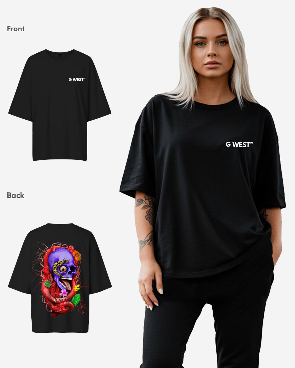 G West Womens Oversized Premium Snake Skull T-Shirt