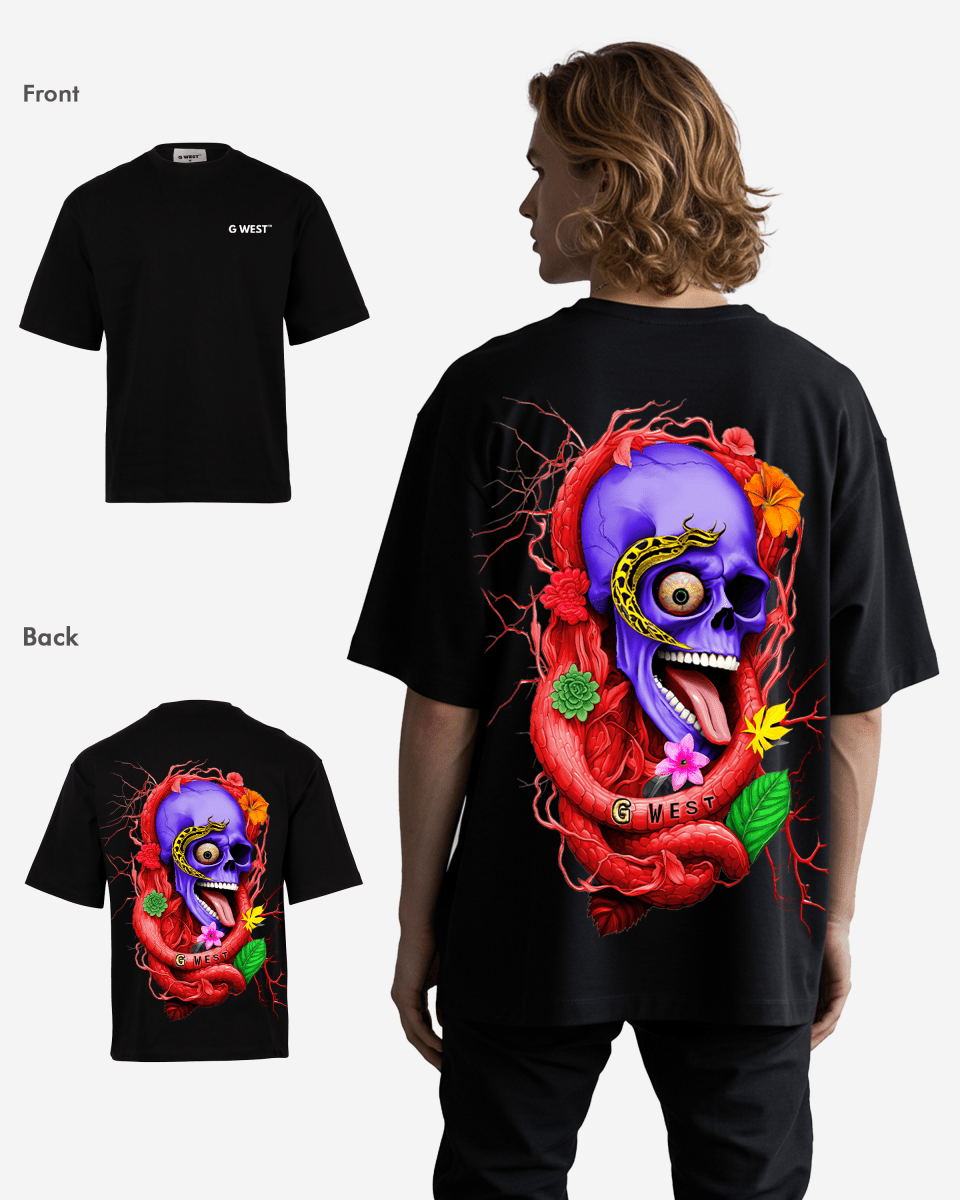 G WEST OVERSIZED PREMIUM SNAKE SKULL T-SHIRT Mens