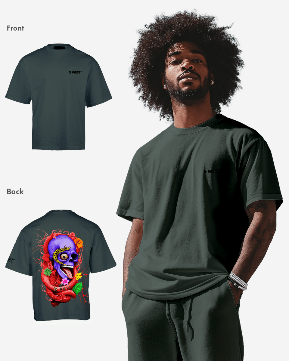 G WEST OVERSIZED PREMIUM SNAKE SKULL T-SHIRT Mens