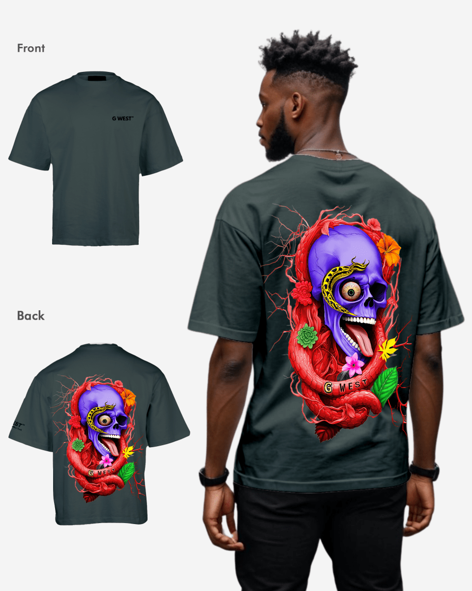 G WEST OVERSIZED PREMIUM SNAKE SKULL T-SHIRT Mens